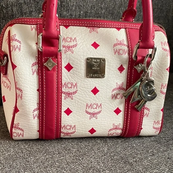 Authentic MCM Mini White and Red Satchel Bag - Picture 1 of 12